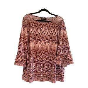 Bob Mackie Wearable Art Shirt Top Women Size 1X QVC Flare Sleeve Boho Blouse